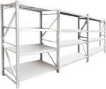 4 Steps Heavy Duty Garage Shelving Units Metal Warehouse 1 Bay Racking Storage Garage Shelving Iron Shelf Capacity 200kg Each Shelves White (100x60x200cm)