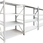 4 Steps Heavy Duty Garage Shelving Units Metal Warehouse 1 Bay Racking Storage Garage Shelving Iron Shelf Capacity 200kg Each Shelves White (100x60x200cm)