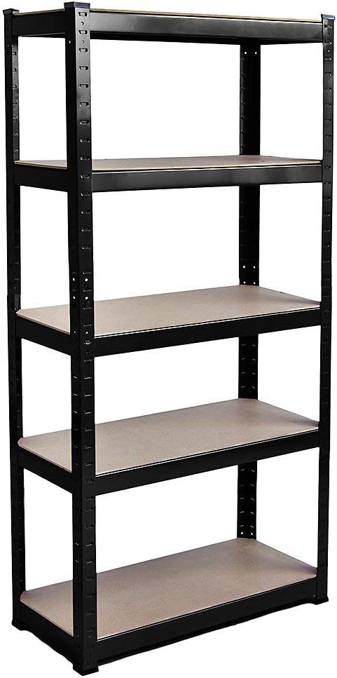 51ejL3mQBcL._AC_SL1000_.jpg Home Vida 5 Tier Black Heavy Duty Adjustable Steel Garage Shelving Unit (H) 1800mm (W) 900mm - 875kg Weight Capacity - Image 1
