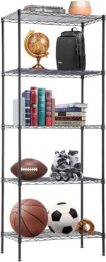 BestOffice 5-Wire Shelving Unit Steel NSF Large Organizer Garage Heavy Duty Commercial Grade Utility Metal Layer Storage Rack for for Kitchen Office 14D x 24W x 60H Inch,Black, 5-Tier,