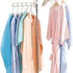 BAOYOUNI Collapsible Clothes Drying Rack Foldable Tripod Coat Hanger Corner Garment Storage Shelf Stand Portable Laundry Organizer Indoor Outdoor with 3 Arms and 24 Clothespins - Ivory