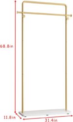 TIEOU Gold Clothes Rack with Shelf, Gold Clothing Racks for Boutiques, Free-Standing Garment Rack for Hanging Clothes,Gold Coat Rack, Small Metal Clothes Rack Heavy Duty, Industrial Clothing Rack Gold - Image 3