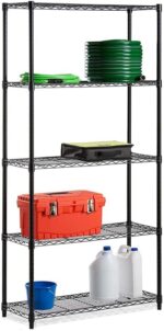 5-Tier Wire Shelving Unit, Black Metal Storage Rack, Industrial Kitchen Organiser