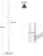 VASAGLE Coat Rack, Solid Wood Coat Stand, Free Standing Hall Coat Tree with 8 Hooks for Coats, Hats, Bags, Purses, for Entryway, Hallway, Rubberwood Hooks and Pole, White RCR010W02 - Image 4