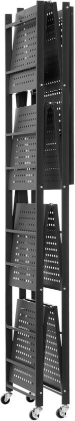 VEVOR 5-Tier Foldable Storage Shelf with Wheels, 28-inch W x 15-inch D x 64-inch H Folding Metal Rack Shelving Unit, Heavy Duty No Assembly Organizer Shelf for Garage, Kitchen, Basement, Black - Image 11