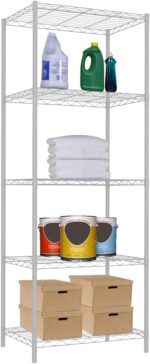 Home Basics None 5 Tier Steel Wire Shelf Heavy Duty Storage Organizer Shelving Unit Utility Rack for Home, Garage, Kitchen, Basement & Office, White