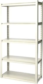 Tactix 5-Tier Storage Shelves, Industrial strength steel, Boltless Assembly, Adjustable Shelving Units, Hold upto 227 kg, Shed Warehouse Basement, Garage, White, Size: 76W x 30.5D x 152H cm- 329001