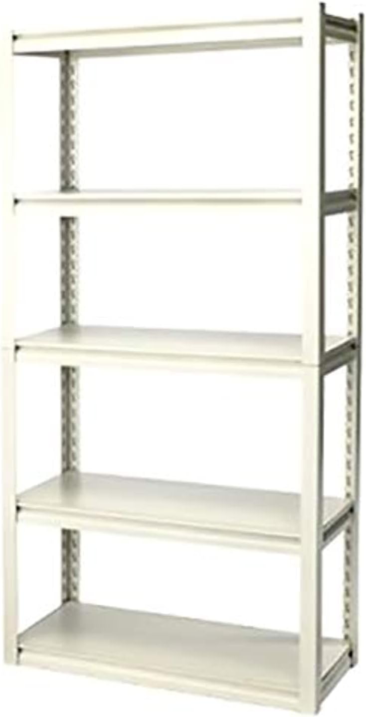51um3Gmq9aL._AC_SL1500_.jpg Tactix 5-Tier Storage Shelves, Industrial strength steel, Boltless Assembly, Adjustable Shelving Units, Hold upto 227 kg, Shed Warehouse Basement, Garage, White, Size: 76W x 30.5D x 152H cm- 329001 - Image 1