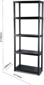 Addis 5 Tier Plastic Storage Shelving Units Twin Pack – Durable Freestanding Organiser for Garage, Shed, Utility Room, or Home – Space-Saving Easy Assembly Plastic Black - Image 3
