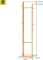LEOPAX Premium Bamboo Clothes Stand with 3 Hooks for Entryway, Hallway, Bedroom & Office Multipurpose Clothing Stands Storage Organizer Rack - (33 x 24 x 163) CM - Beige - Image 3