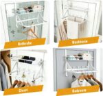Over The Door Clothes Hanger, Metal Over The Door Hangers for Clothes with 7 Hooks1 Storage Basket For Clothing Hanger Drying Racks for Laundry, Bedroom, Washroom wait（white） - Image 6