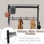 Hcosmy Shoe Rack, Shoes Bench Seat, Multifunctional shoe rack and coat rack, Industrial Coat Rack Stand with Bench, Free Standing Coat Tree, Entryway Storage Shelf, for Living Room,Hallway
