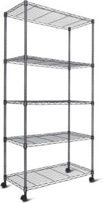 Whitmor Heavy Duty 5-Shelf Shelving Unit, Storage Shelves 1000Lb Capacity for Garage Kitchen Bathroom Bedroom, 30" D x 14" W x 63" H, 5 Tier, Black