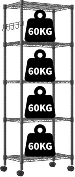 Himimi 5 Tier Shelving Unit with Wheels Wire Shelf Metal Storage Shelves Heavy Duty Height Adjustable Standing Shelf 59cm W*35cm D*183cm H-Black