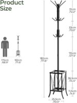 CHOEZON Coat Rack Freestanding, Coat Tree with Umbrella Holder, Entryway Hanger Stand with12 Hooks, Metal Hall Tree for Bags, Coats, Hats, Entryway, Hallway, Living Room, Bedroom, Office Black TYM01BB - Image 5