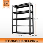5 Tier Garage Shelving Units 72" H Storage Adjustable Shelves 2500LBS Heavy Duty Metal Shelves Utility Industrial Shelving Rack for Garage Warehouse Pantry Basement,Black (15.7" D×35.4" W×72" H) - Image 3
