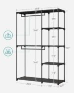 SONGMICS Portable Closet, Freestanding Closet Organizer, Clothes Rack with Shelves, Hanging Rods, Storage Organizer, for Cloakroom, Bedroom, 48.8 x 16.9 x 71.7 Inches, Black URYG026B02 - Image 6