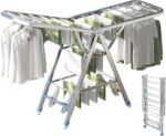 Clothes Drying Rack, 3 Tier Foldable Clothes Drying Stand, 180CM Extra-Large Clothes Airer Laundry Dryer w/Shooe Rack, Stainless Steel, Free-Standing for Sheets Towels Shoe Clothing,Indoor Outdoor Use