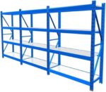 kriston Heavy Duty Metal Warehouse 4 Steps Racking Storage Garage Shelving Steel Shelf Capacity 200kg Each Shelves White and Blue (2m x 0.6m x1m)