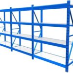 kriston Heavy Duty Metal Warehouse 4 Steps Racking Storage Garage Shelving Steel Shelf Capacity 200kg Each Shelves White and Blue (2m x 0.6m x1m)