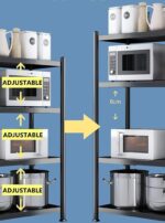 5-Tier Shelf Rack, Storage Shelf Display Rack For Kitchen Bathroom - Black, Adjustable, Stainless Steel, With Leveling Feet, Rolling Wheels, Hooks,160x75x35CM - Image 2