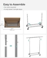 SONGMICS Clothes Rack on Wheels, Heavy Duty Clothes Rail, with Extendable Hanging Rail, 90 kg Load Capacity, Easy Assembly, Portable, Silver HSR13S - Image 7