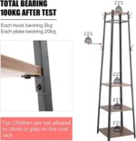 medla metal Freestanding Clothes Hanger Stand: Metal Coat Rack with 4 Tier Wooden Shelves and 8 Hanging Hooks Industrial Cloth Shelf Organizer Hall Stand for Entryway Office Bedroom Corner - Image 5