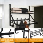 Over The Door Clothes Hanger, Metal Over The Door Hangers for Clothes with 7 Hooks1 Storage Basket For Clothing Hanger Drying Racks for Laundry, Bedroom, Washroom wait（black） - Image 4