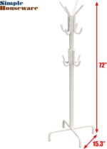 Simple Houseware Standing Coat and Hat Hanger Organizer Rack, 12 Hooks White - Image 6