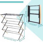 BAOYOUNI Collapsible Clothes Drying Rack Expandable Laundry Hanger Foldable Clothing Garment Towels Dry Holder, Bamboo + Black (43-75) X 37 X 105cm - Image 3