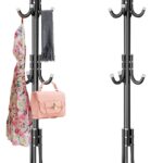 Swpeet 1 Pack 68'' Coat Rack, Freestanding Hat Rack, Clothing Rack, Metal Coat Tree Stand Kit Contains 11 Hook 2 Tube 22 Pipe Sleeve 22 Screw 22 Gasket 1 Pipe Plug 1 Hex Wrench for Jacket, Bag, Black
