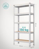 SONGMICS 5-Tier Shelving Unit, Set of 2 Steel Shelving Unit for Storage, Boltless Assembly, for Garage, Shed, Load Capacity 650 kg Each, 30 x 75 x 150 cm, Silver GLR030E02 - Image 3