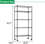 BestOffice 14"x30"x60" Commercial Storage Shelves Heavy Duty Shelving 5 Tier Layer Wire Shelving Unit with Wheels Metal Wire Shelf Standing Garage Shelves Storage Rack,Adjustable NSF Certified(Black) - Image 3