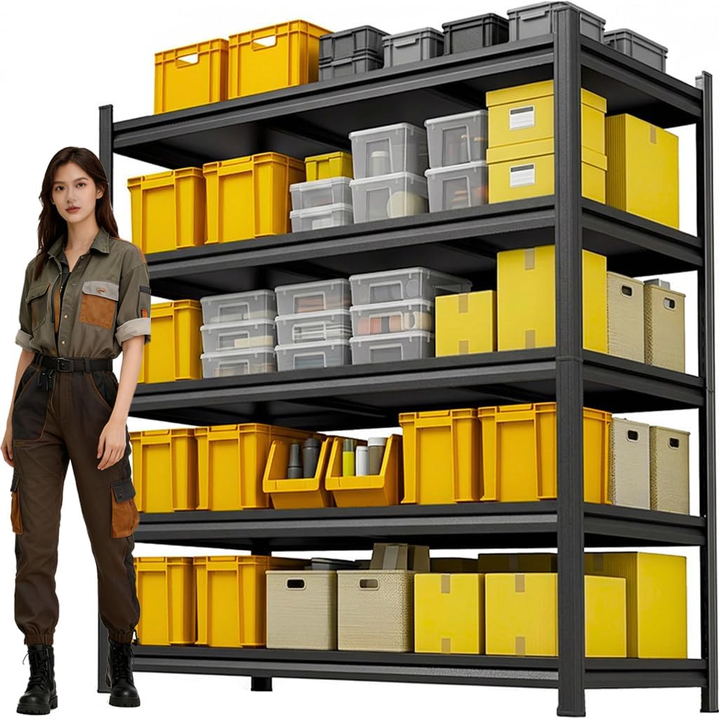 61A3dBQ1jIL._AC_SL1024_.jpg 78''H Metal Garage Shelving Unit ,5-Tier Garage Storage Shelves Heavy Duty,Adjustable 3020 lbs Shelf, Upgraded Reinforced Double-Layer Columns for Basement Kitchen Laundry Room Pantry Rack 40''W*18''D - Image 1
