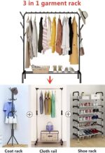 Clothing Garment Rack with Shelves, Metal Cloth Hanger Rack Stand Clothes Drying Rack for Hanging Clothes, Shirt Towel Rack and Lower Storage Shelf for Boxes Shoes Boots. - Image 4