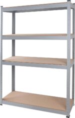 Tactix Storage Shelves 4 Tier Adjustable Garage Storage Shelving, Heavy Duty Utility Rack Shelf Unit for Warehouse Pantry Closet Kitchen, Grey/Brown Dimension: 76W x 30.5D x 152.5H cm- 329103