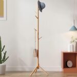 Clothes Rack Stand Coat Rack Freestanding Tree Shape Coat Rack, Solid Wood Coat Rack with 8 Hooks & 3 Legs Base, Clothes Rail Entrance, Living Room Height 173 cm(Wooden-Triangle Base)