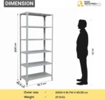 RIGID Metal Slotted Angle Racks Shelves, 5 Tier Steel Storage Organizer Rack for Living Room, Bedroom, Office, Garage – Heavy Duty Standing Multipurpose Cabinet (Grey, 205x91.7x45.5 CM) – Assembled - Image 3