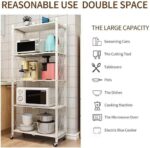 Toshionics 5 Tier Foldable Storage Shelves with Wheels [Heavy Duty] Metal Shelving unit - Kitchen Cabinet Self Storage Multipurpose Rack Book shleves Garage Easy Assembly 160x38x71 cm - White - Image 5