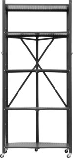 VEVOR 5-Tier Foldable Storage Shelf with Wheels, 28-inch W x 15-inch D x 64-inch H Folding Metal Rack Shelving Unit, Heavy Duty No Assembly Organizer Shelf for Garage, Kitchen, Basement, Black - Image 9