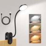 61 LED Rechargeable Reading Lamp, 3 Color Modes & 10 Brightness Levels, 2000mAh Clamp Lamp with USB-C, 40CM Flexible Gooseneck, Cordless Book Lamp Clamp Light for Bed, Table, Desk - Black