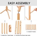 Clothes Rack Stand Coat Rack Freestanding Tree Shape Coat Rack, Solid Wood Coat Rack with 8 Hooks & 3 Legs Base, Clothes Rail Entrance, Living Room Height 173 cm(Wooden-Triangle Base) - Image 3