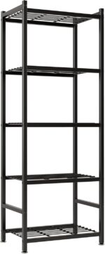 Storage Shelves, 5-Tier Metal Shelving Unit with Adjustable Feet, Compact Shelf Organizer for Garage, Kitchen, Pantry and Closet Organization,11.8" x 17.7" x 56.3", Black