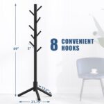 Haddockway Wooden Coat Rack Stand with 8 Hooks New Zealand Pine 3 Adjustable Coat Standing Tree Easy Assembly for Coats, Hats, Scarves and Handbags for Entryway, Hallway, Bedroom, Office - Image 2
