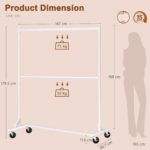Hoctieon Double Rod Clothes Racks with Z-Base, Adjustable Clothing Rack, Standing Clothes Rack, Metal Clothing Racks for Hanging Clothes, Rolling Garment Rack, White - Image 8