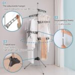 BAOYOUNI Foldable Laundry Pole Clothes Tree Drying Rack Airer Corner Tripod Coat Hanger Standing Garment Storage Shelf Holder Indoor Space Saving Organizer with 5 Adjustable Arms, Grey - Image 3