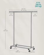 SONGMICS Clothes Stand with Wheels, Extendable Coat Rack for Heavy Loads, Total Load 100 kg, 45 x (92-132) x 161.5 cm, Easy to Assemble and Move, Taupe Gray, HSR013G01 - Image 5