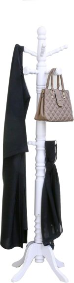 Arfan Easy Coat Hanger 180 SERIES Standing Free standing : Entryway Coat Rack, wooden Coat Hat Rack Tree Stand Hanger Organizer for Jacket, Purse, Scarf Rack, Umbrella and long dress.(White) - Image 2