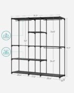 SONGMICS Portable Closet, Freestanding Closet Organizer, Clothes Rack with Shelves, Hanging Rods, Storage Organizer, for Cloakroom, Bedroom, 71.7 x 16.9 x 71.7 Inches, Black URYG037B02 - Image 6