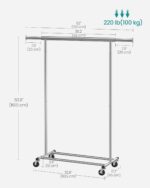 SONGMICS Clothes Rack on Wheels, Heavy Duty Clothes Rail, with Extendable Hanging Rail, 90 kg Load Capacity, Easy Assembly, Portable, Silver HSR13S - Image 4